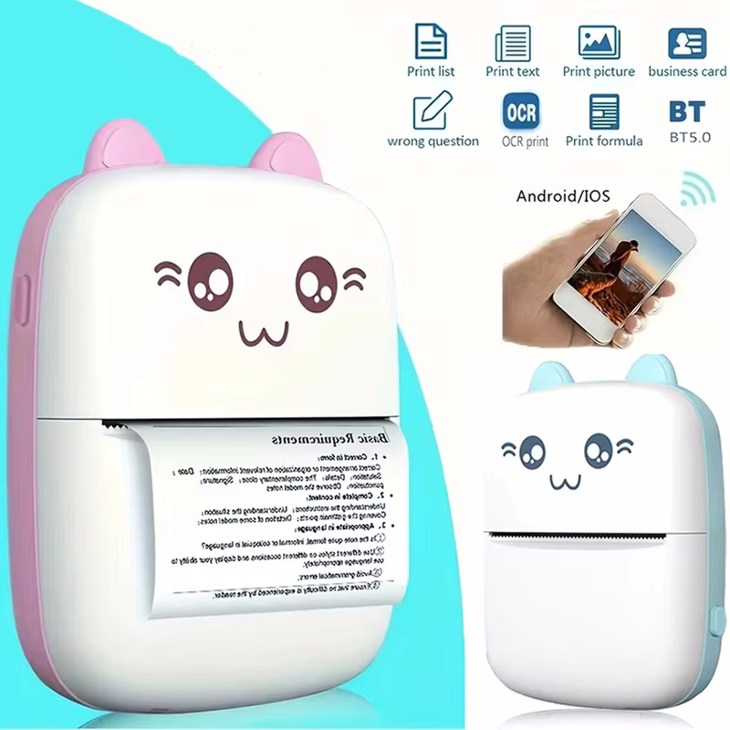 Mini Pocket Thermal Printer Paper Roll - เครื่องพิมพ์ความร้อนแบบพกพาขนาดเล็กพิมพ์กระเป๋าภาพเครื่องพิมพ์ฉลากความร้อน 58 มม. การพิมพ์ไร้สาย Bluetooth Android