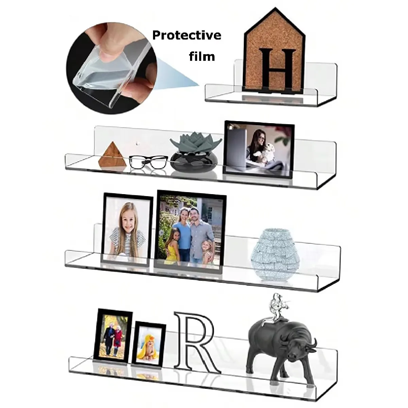 Clear Acrylic Book Stand Holder - ชั้นวางอะคริลิกใส 2 ชิ้น ติดผนัง สำหรับเก็บหนังสือ ชั้นวางของลอยได้