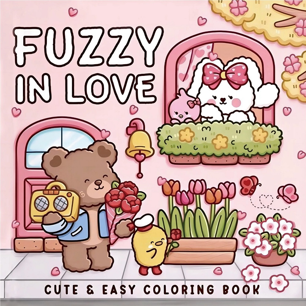 Adult Coloring Book Stress Relief - FUZZY IN LOVE สมุดระบายสีรูปแบบ Bold-easy สําหรับผู้ใหญ่สมุดวาดภาพน่ารักของขวัญที่สมบูรณ์แบบสําหรับงานปาร์ตี้และวันเกิด