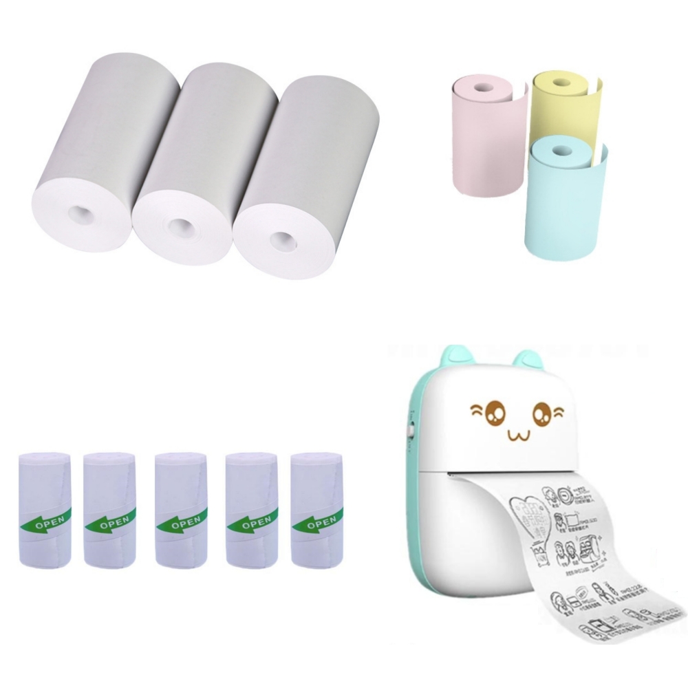 Mini Pocket Thermal Printer Paper Roll - 57x25 มม. กระดาษความร้อนสติกเกอร์กระดาษฉลากกระดาษกระดาษภาพถ่ายกระดาษสีสําหรับกล้องเด็กพิมพ์ทันทีเด็กกล้องเครื่องพิมพ์