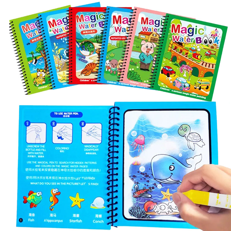 Reusable Water Magic Coloring Book - ของเล่นแบบมอนเตสซอรี่สำหรับเด็กใช้ซ้ำได้สมุดระบายสีเด็กวาดรูปน้ำมหัศจรรย์สมุดภาพระบายสีปากกาวาดรูปของเล่นเพื่อการศึกษาปฐมวัย