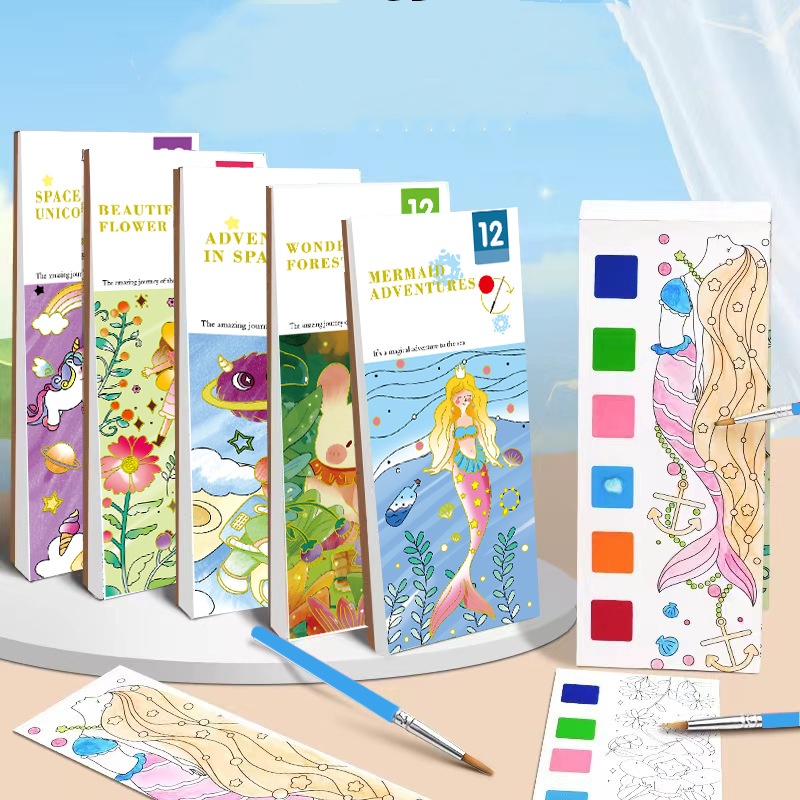 Reusable Water Magic Coloring Book - Bview Art Magic สมุดระบายสีที่เปิดใช้งานน้ําสําหรับเด็ก - สติกเกอร์ภาพวาด