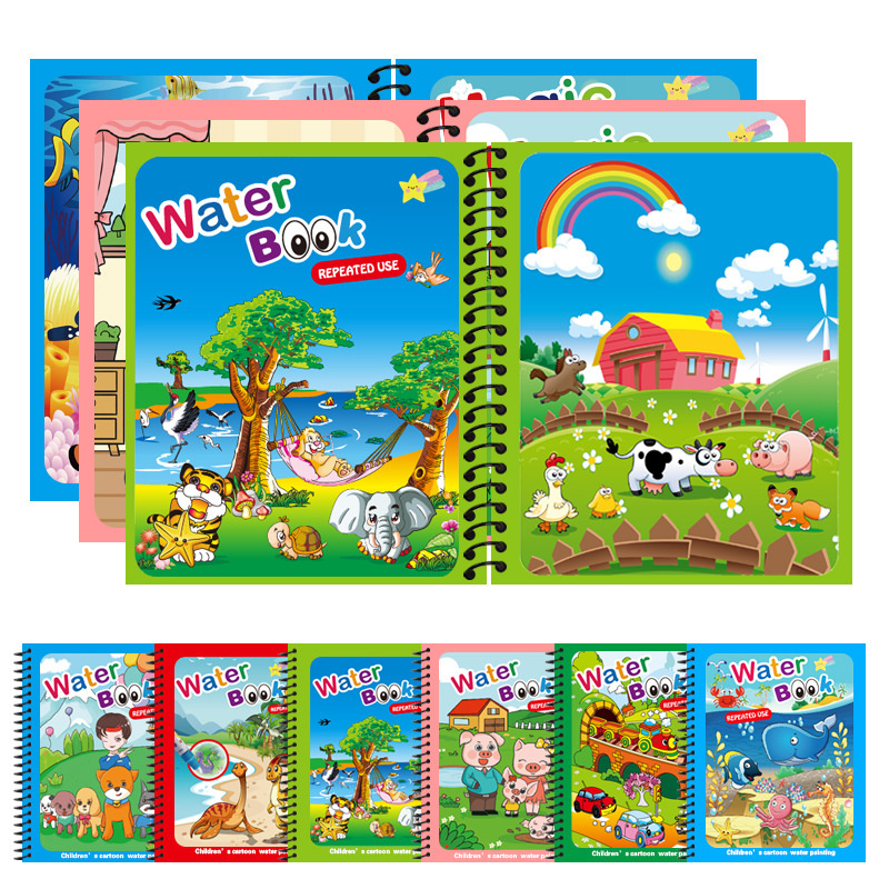 Reusable Water Magic Coloring Book - Montessori ของเล่นสมุดระบายสีแบบใช้ซ้ําได้ Magic Water Drawing Book