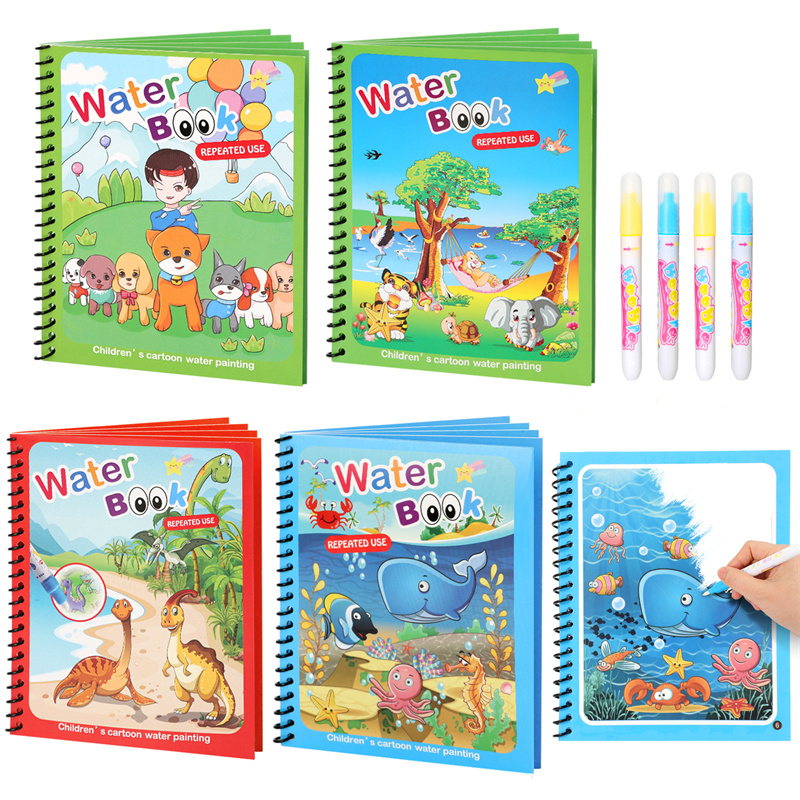Reusable Water Magic Coloring Book - Montessori ของเล่นสมุดระบายสีแบบใช้ซ้ําได้ Magic Water Drawing Book
