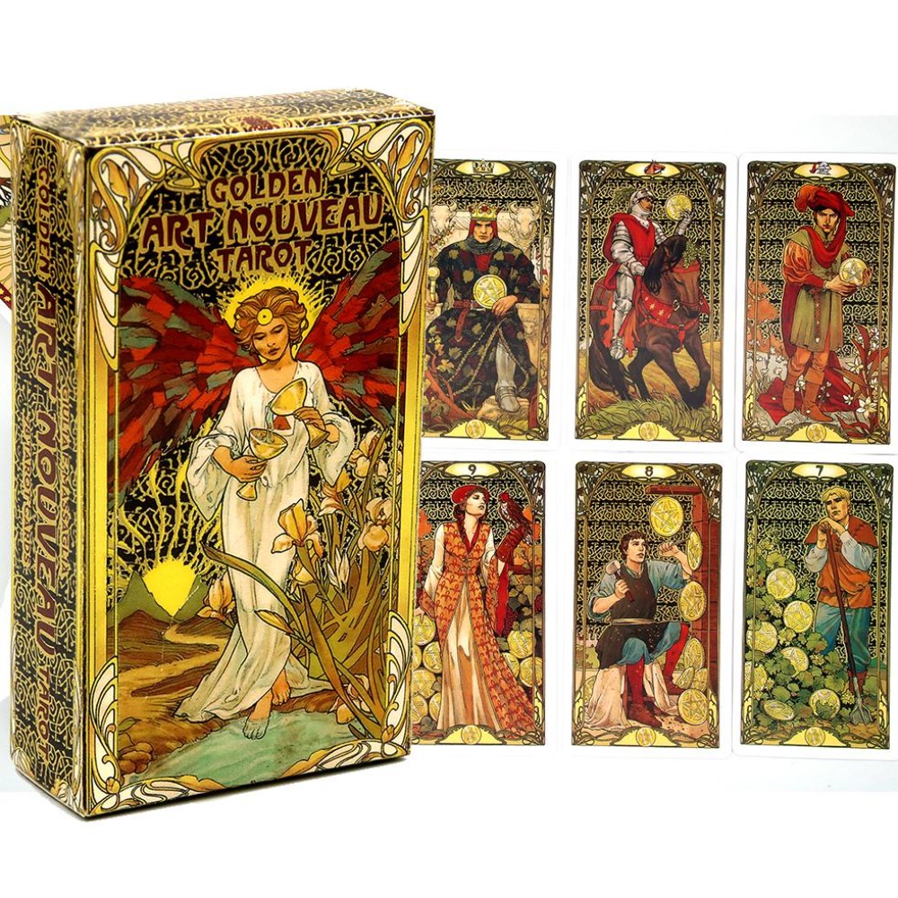 Tarot Deck With Guidebook - 10.3*6 ซม. ชุดไพ่ทาโรต์อาร์ตนูโวสีทอง 78 ใบ พร้อมคู่มือการ์ด