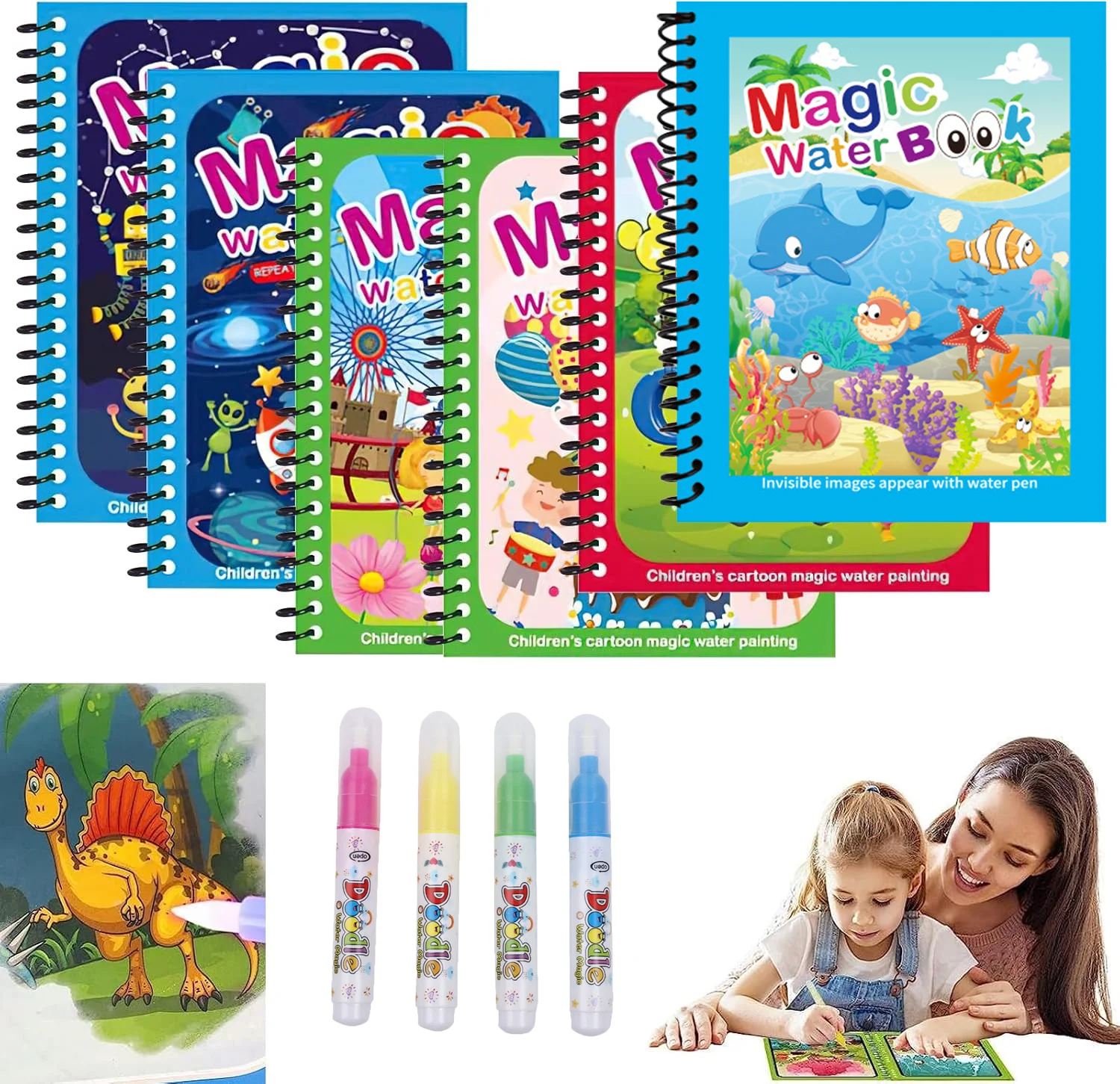 Reusable Water Magic Coloring Book - สมุดระบายสีน้ำแบบใช้ซ้ำได้พร้อมปากกาน้ำ ของเล่นวาดภาพสำหรับเด็ก หนังสือระบายสีน้ำมหัศจรรย์ ของเล่นเสริมพัฒนาการและการเรียนรู้สำหรับเด็กเล็ก