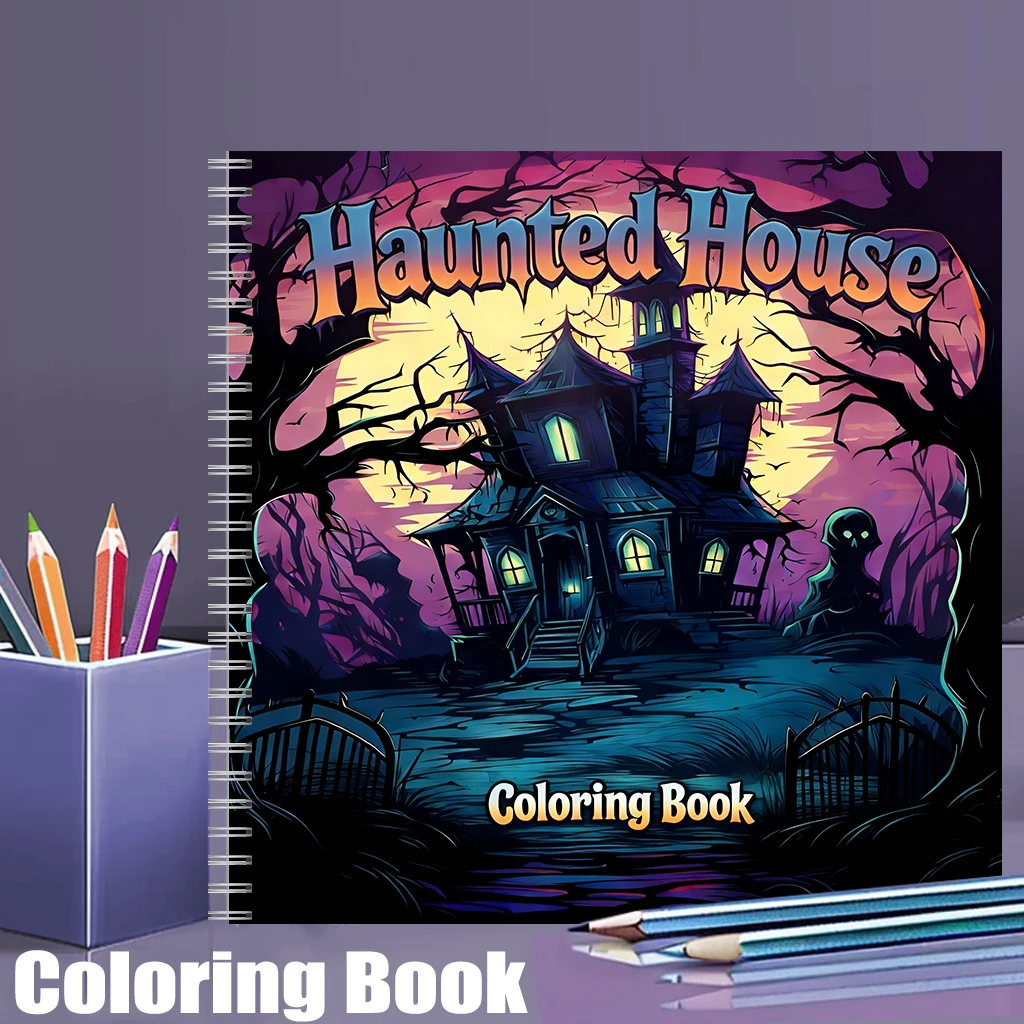 Adult Coloring Book Stress Relief - สมุดระบายสีบ้านผีสิงสำหรับผู้ใหญ่ หน้ารูปวาดสุดหลอนเพื่อคลายเครียด ของขวัญวันเกิด และอุปกรณ์ศิลปะสำหรับกลับไปโรงเรียน