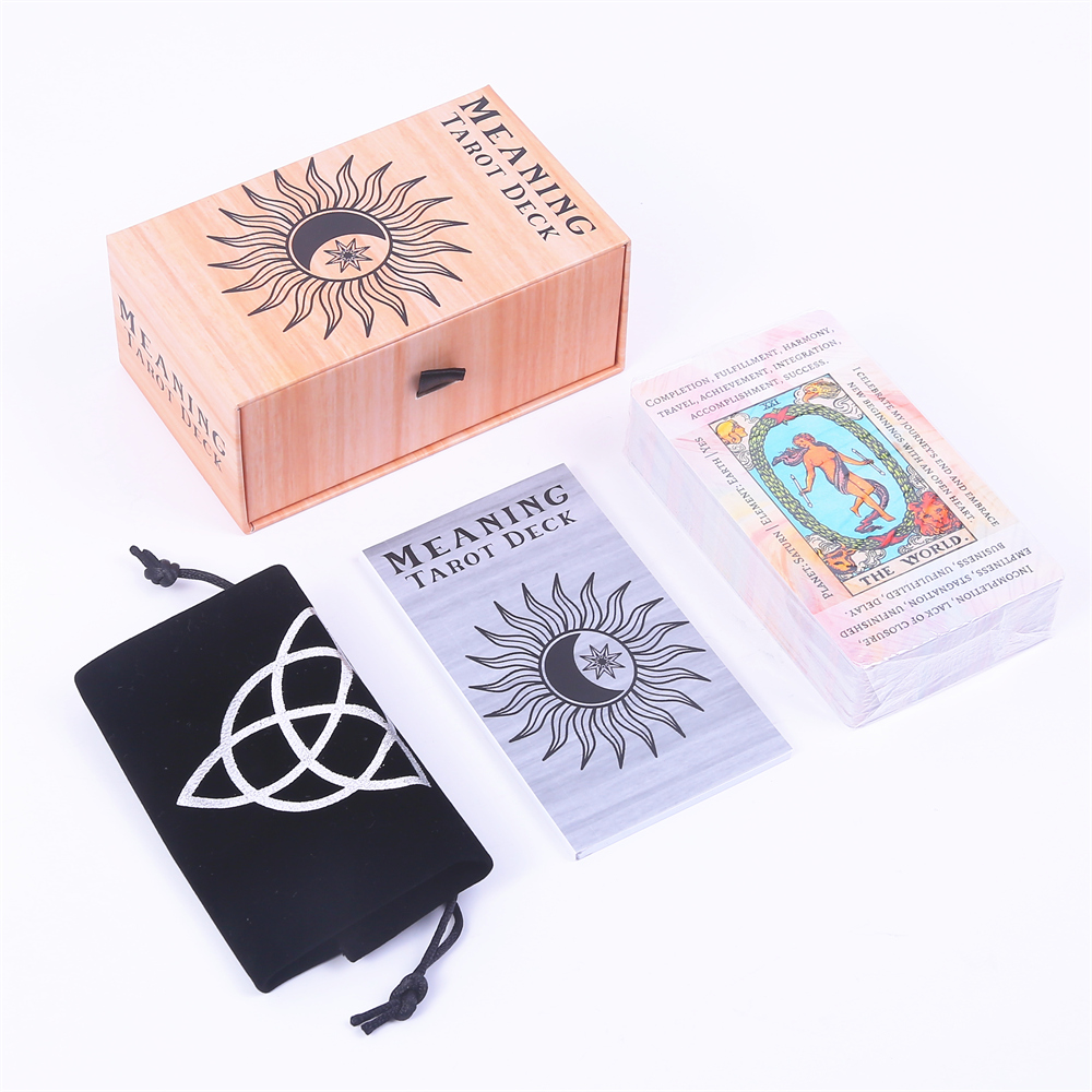 Tarot Deck With Guidebook - 12*7 ซม.ความหมายไพ่ทาโรต์ในเลื่อนแข็งของขวัญกล่อง 78 ชิ้นไพ่ทาโรต์ที่มีคําสําคัญบนพวกเขา, คู่มือและกระเป๋าสตางค์
