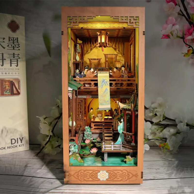 Diy Wooden Book Nook Kit Shelf Insert - DIY หนังสือไม้ Nook ชั้นวางชุด Song Dynasty