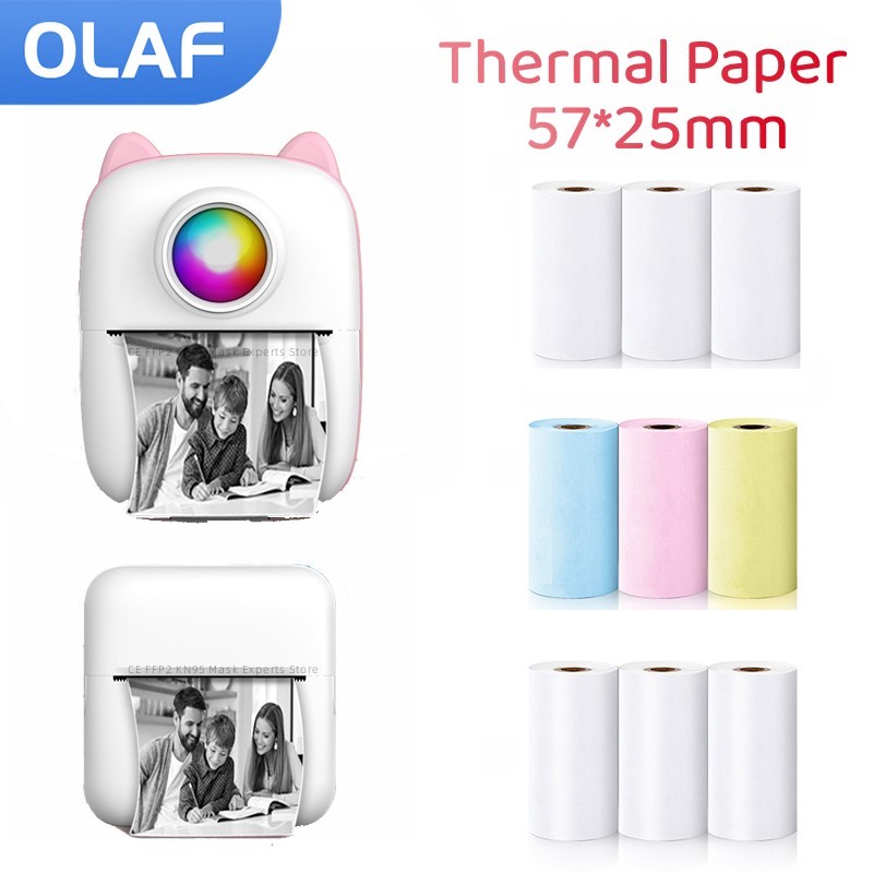 Mini Pocket Thermal Printer Paper Roll - กระดาษความร้อน57มม. ม้วนแบบมีกาวในตัวฉลากกระดาษสติกเกอร์สำหรับกระเป๋าเครื่องพิมพ์ขนาดเล็กความร้อนพิมพ์ภาพจากกล้องสำหรับเด็ก