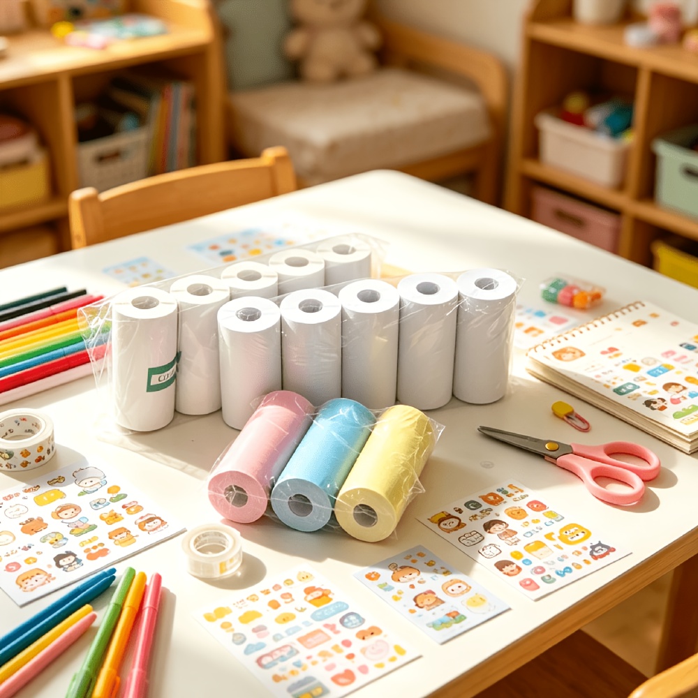 Mini Pocket Thermal Printer Paper Roll - 13 ม้วน กระดาษความร้อนขนาดเล็ก 57x25 มม. สติกเกอร์ฉลากแบบมีกาวในตัว