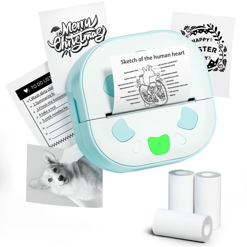 Mini Pocket Thermal Printer Paper Roll - เครื่องพิมพ์สติกเกอร์ขนาดเล็กพร้อมกระดาษม้วน 3 ม้วน เทคโนโลยีความร้อน เครื่องทำสติกเกอร์บลูทูธ การพิมพ์แบบไร้หมึก