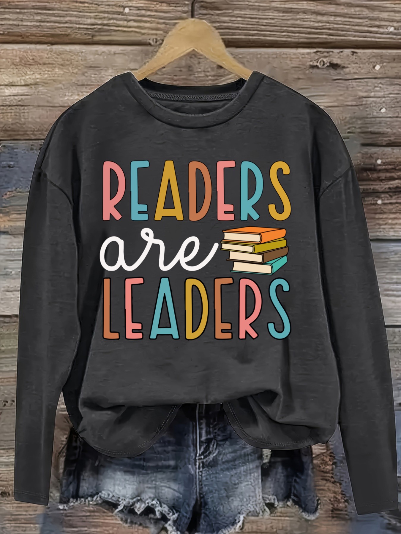 เสื้อยืดแขนยาวคอกลมลำลองสำหรับ - Books บทวิจารณ์และราคา