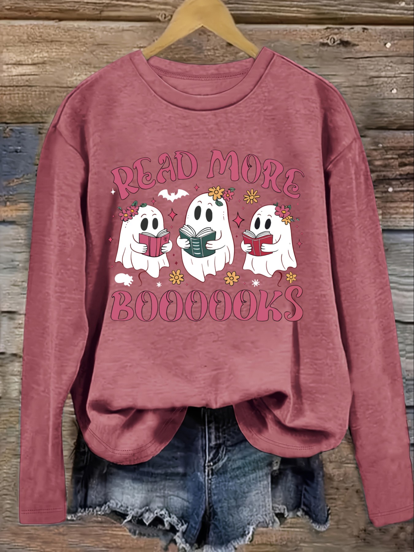 เสื้อยืดแขนยาวคอกลมลำลองสำหรับ - Books บทวิจารณ์และราคา