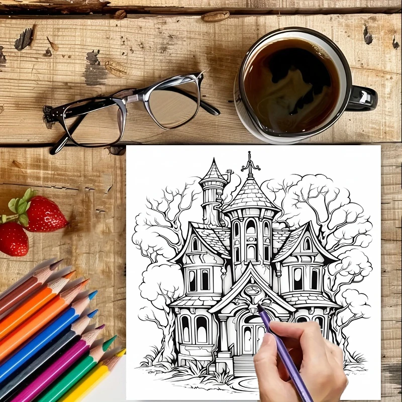 สมุดระบายสีบ้านผีสิงสำหรับผู้ใ - Adult Coloring Book Stress Relief บทวิจารณ์และราคา