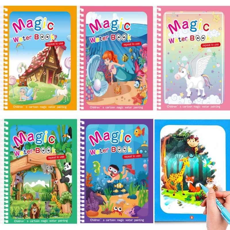 ของเล่นวาดภาพระบายสีน้ำได้สำหร - Reusable Water Magic Coloring Book บทวิจารณ์และราคา
